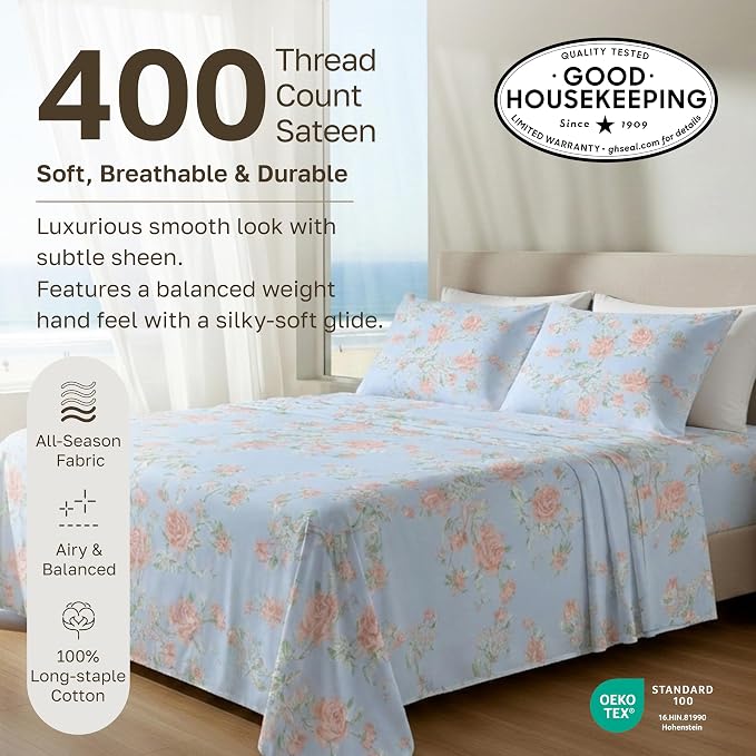 California Design Den Soft Cotton Bed Sheets Full Size Set, 400 TC Good - Image 3