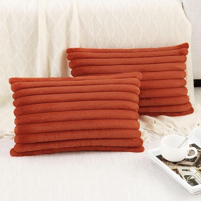 Pallene Faux Fur Plush Fall Throw Pillow Covers 12x20 Set of 2, Luxury Soft - Image 4