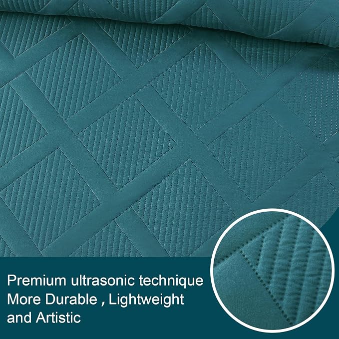 Exclusivo Mezcla Oversized King Quilt Set- Teal Cal King Quilts Bedding Set - Image 4