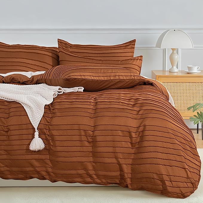 NEXHOME PRO Duvet Cover King, Brunt Orange 3 Pieces Boho Tufted Duvet Cover Set by NEXHOMEPRO