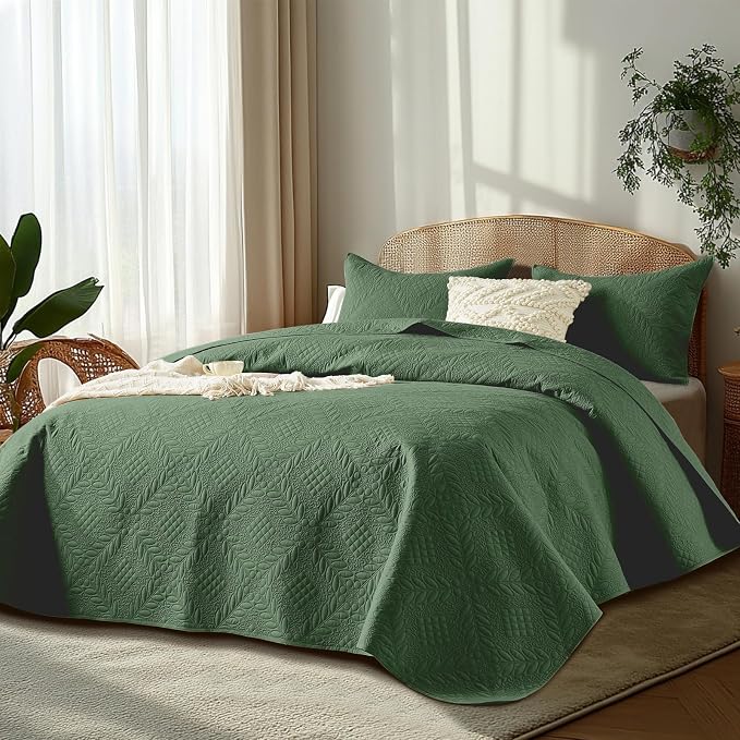 FLYMME Full Queen Quilt Bedding Set, Lightweight Olive Green Bedspreads - Image 2