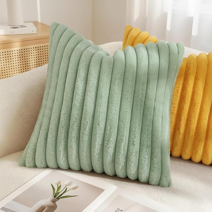 decorUhome Summer Cozy Faux Fur Throw Pillow Covers 24x24 Set of 2 Decorative - Image 4