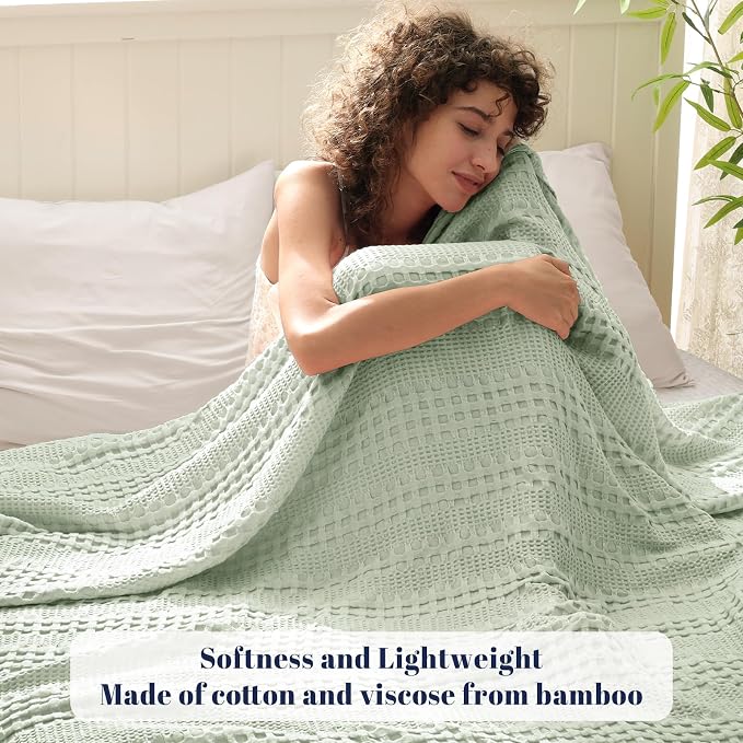 PHF Cooling Waffle Blanket Queen Size, Lightweight 60% Rayon from Bamboo & 40% - Image 2