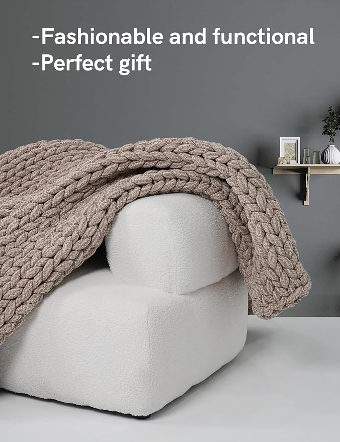 YnM Chenille Weighted Blanket, Handmade Chunky Knitted Design, Soft and Cozy - Image 4