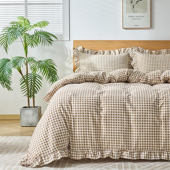 Gingham Duvet Cover Twin Size, 2 Pieces Soft Breathable Microfiber Plaid by Kisswish