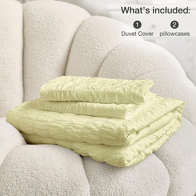 JELLYMONI Light Yellow Duvet Cover Full Size, Soft Breathable Seersucker Duvet - Image 6