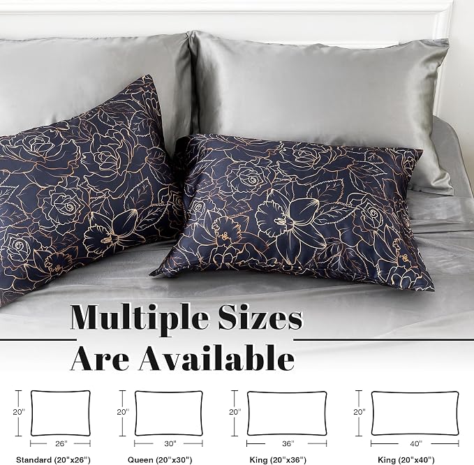 EXQ Home Satin Pillowcase for Hair and Skin- Rose on Blue Silk Pillowcase 2 - Image 6