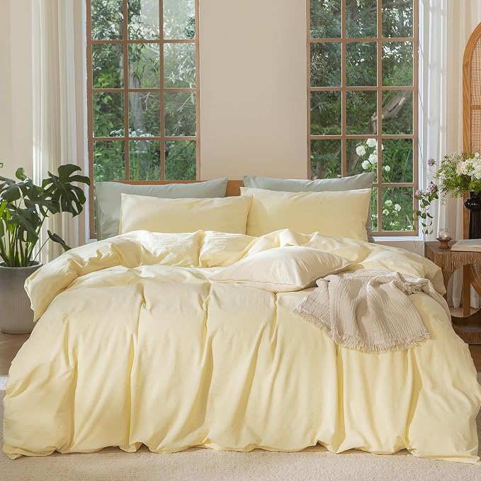 MooMee Bedding Duvet Cover Set 100% Washed Cotton Linen Like Textured by MOOMEE