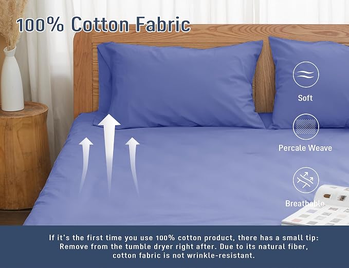 Pillow Cases, Standard Queen Size Cotton Percale Weave Pillowcases, Pre-Shrunk - Image 4