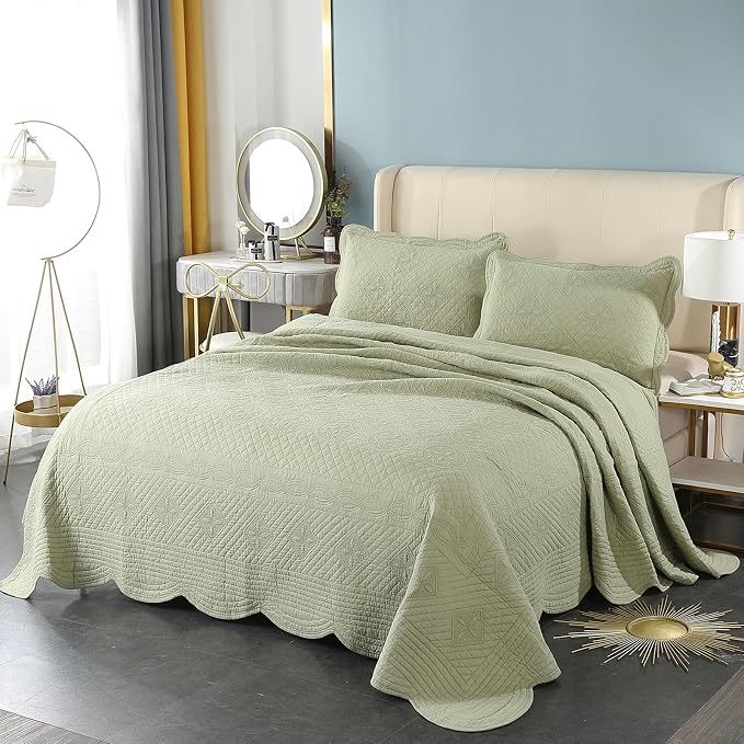 ROOMLIFE Quilt Set Full Size 3D Floral Embroidery Pattern 3-Piece Cotton - Image 3