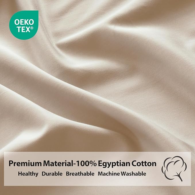 Queen Size Fitted Sheet Only Beige, 100% Egyptian Cotton 600 Thread Count - Image 4