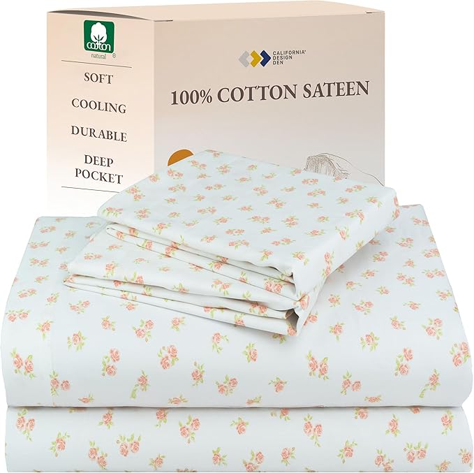 California Design Den King Floral Sheet Set, 100% Cotton Sateen Sheets by CaliforniaDesignDen