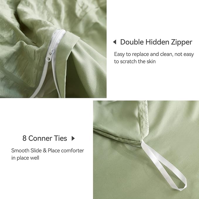 JELLYMONI Light Green Duvet Cover Twin Size, Soft Breathable Seersucker Duvet - Image 5