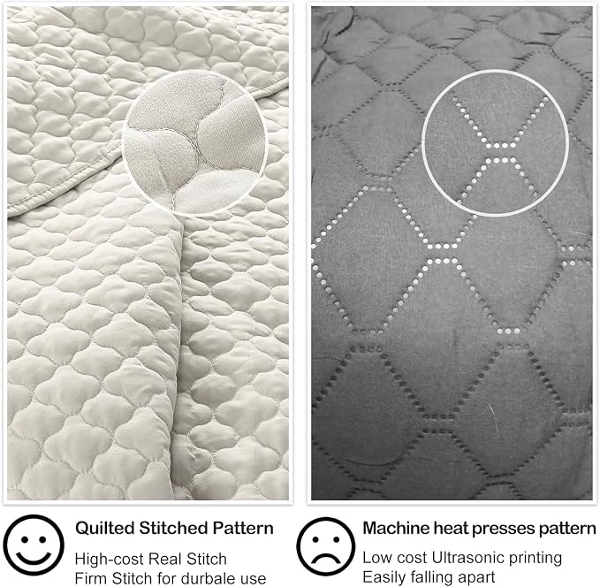 HORIMOTE HOME Quilt Set King Size Beige Bedspread, Modern Style Quilted Clouds - Image 4