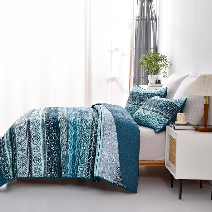 WONGS BEDDING Boho Quilt Set Twin Size, Lightweight Microfiber Bed Decor - Image 3