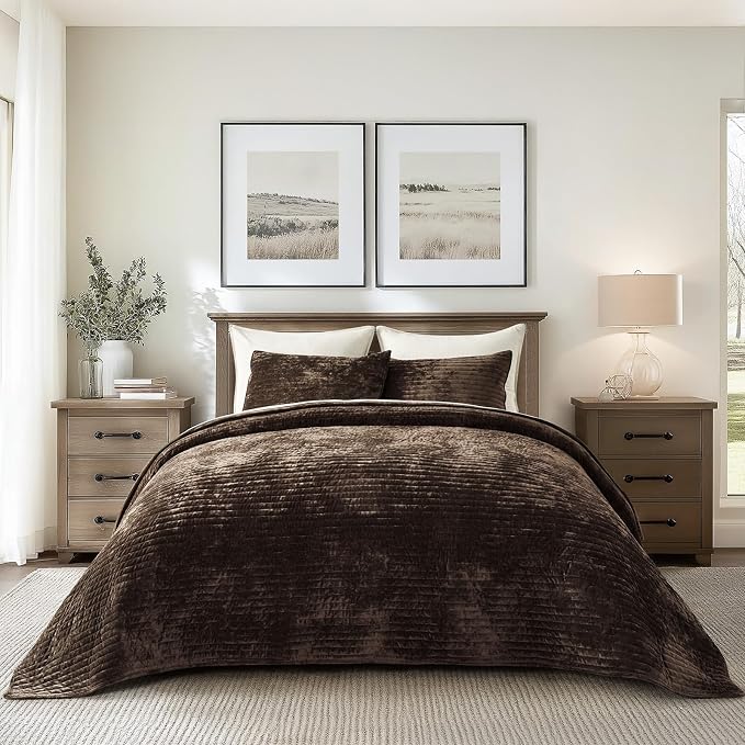 EVERGRACE Velvet Quilt Set California King 118'' x 106'', Luxurious Soft by EverGrace