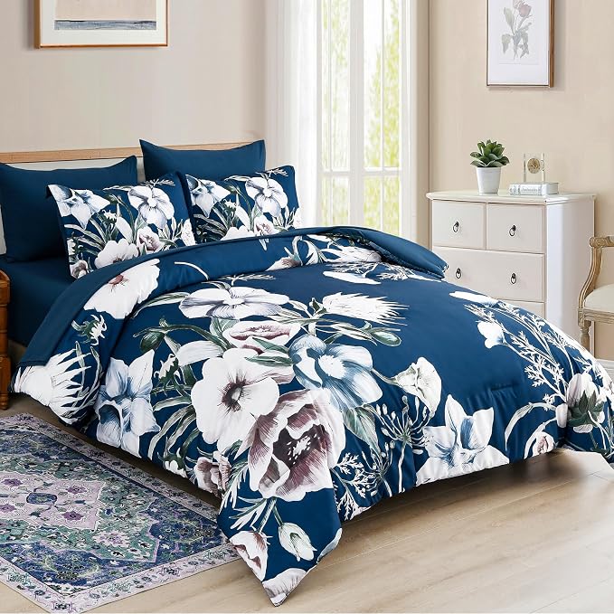 Luxudecor Floral Comforter Set Queen Size 7 Piece, Elegant Comforter Bedding Set - Image 2