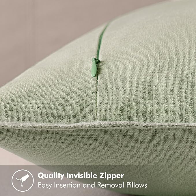 MIULEE Decorative Linen Pillow Covers 20x20 Inch Light Green ​Boho Farmhouse​ - Image 3