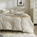 JELLYMONI Beige Duvet Cover Full Size, Soft Breathable Seersucker Duvet Cover by JELLYMONI