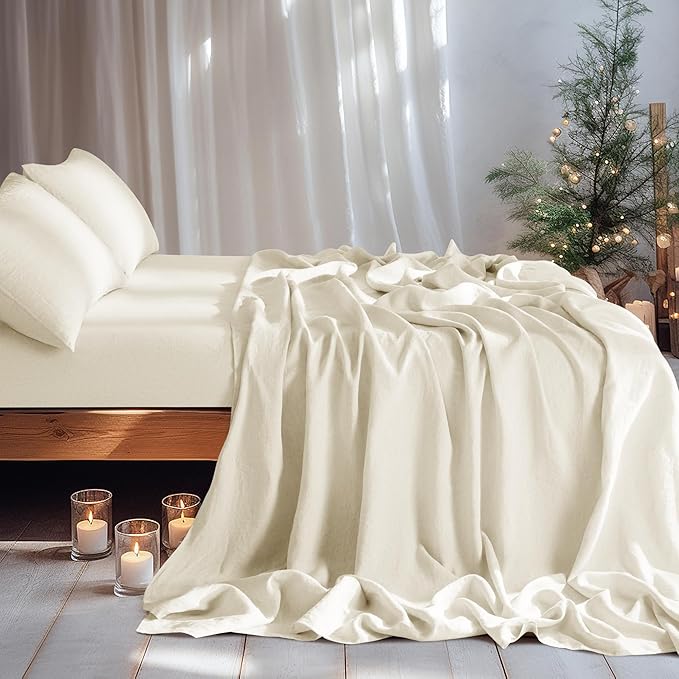 LBRO2M 100% Pure Linen Sheet Set Deep Pocket Up to 16" Bed Sheets Sets - Image 2