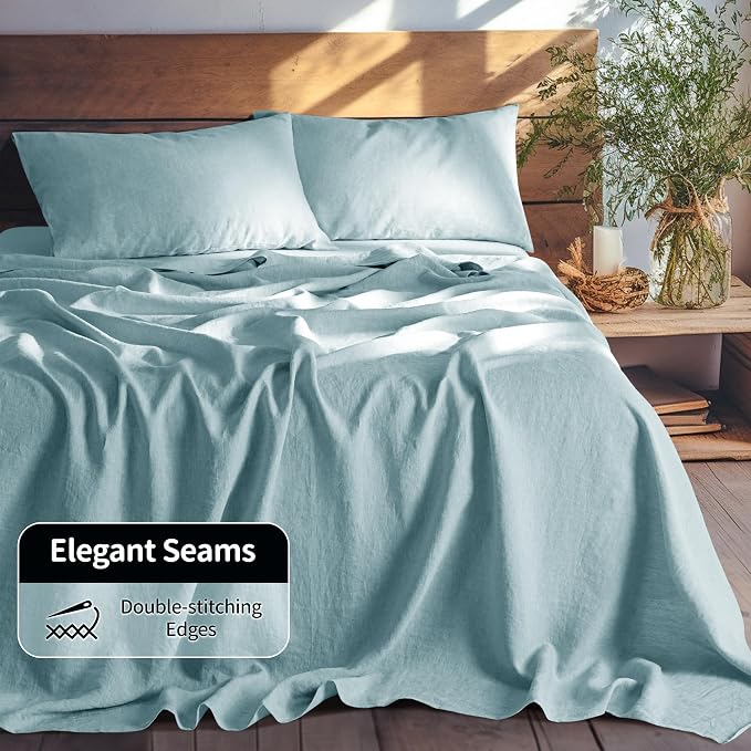 LBRO2M 100% Pure Linen Sheet Set Deep Pocket Up to 16" Bed Sheets Sets - Image 7