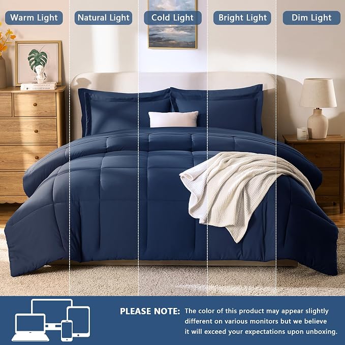 CozyLux Twin XL Comforter Set Navy Blue - Image 6