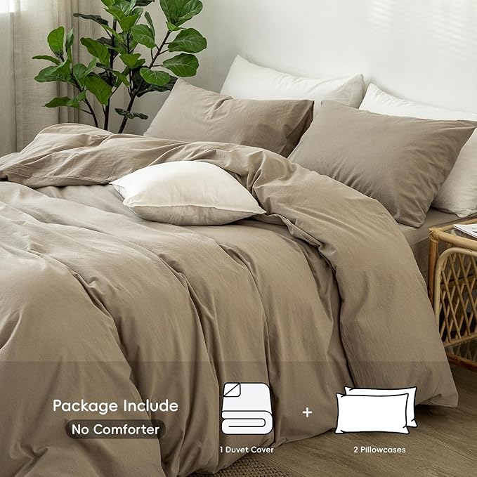 MooMee Bedding Duvet Cover Set 100% Washed Cotton Linen Like Textured - Image 2