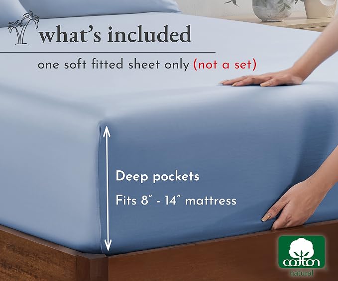 California Design Den Fitted Sheet Queen, Soft 100% Cotton Sateen, Deep Pocket - Image 4
