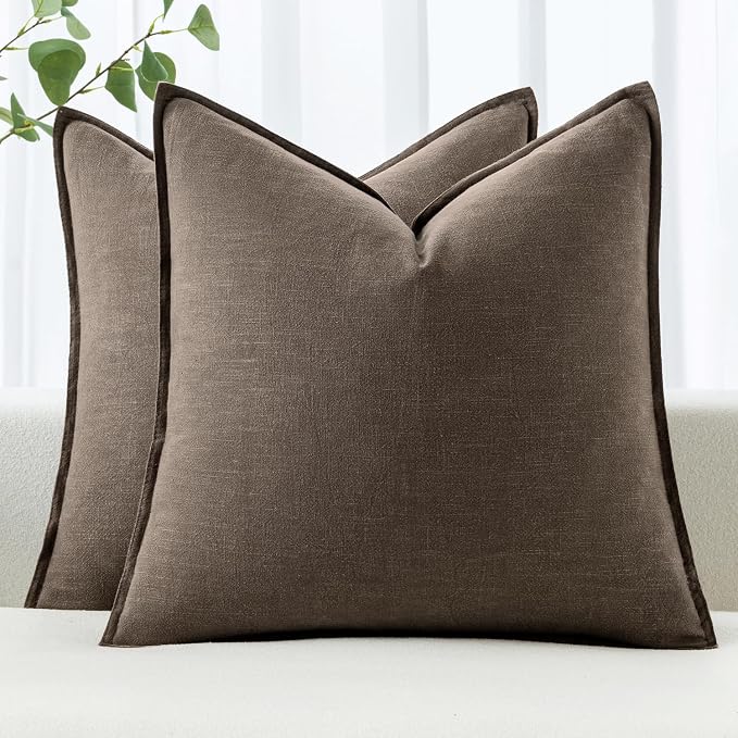 MIULEE Decorative Linen Pillow Covers 18x18 Inch CoffeeBoho Farmhouse Neutral by MIULEE