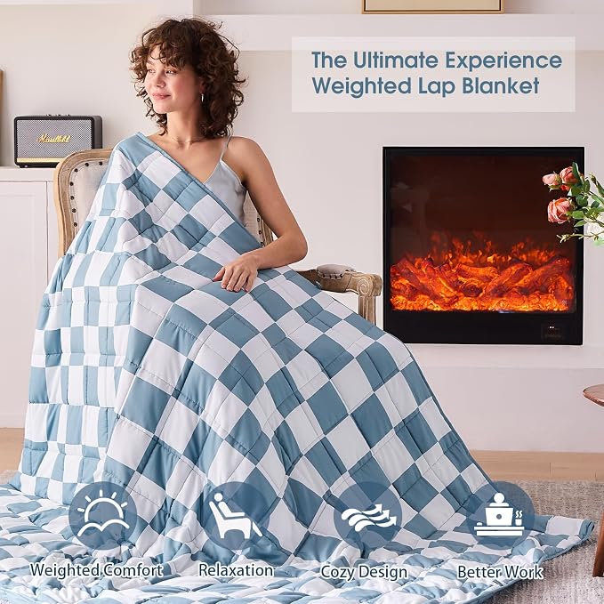 Blue Checkered Weighted Blanket - Image 3