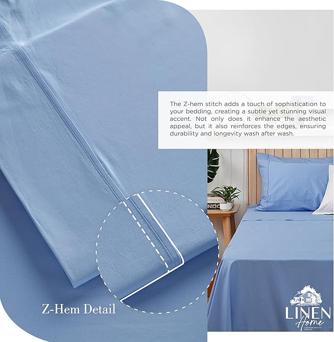 Linen Home 100% Cotton Percale Sheets Full Size, Baby Blue, Deep Pocket - Image 3