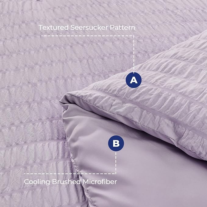 HYMOKEGE Lavender Twin Comforter Set Seersucker 5 Pieces, All Season Luxury Bed - Image 4