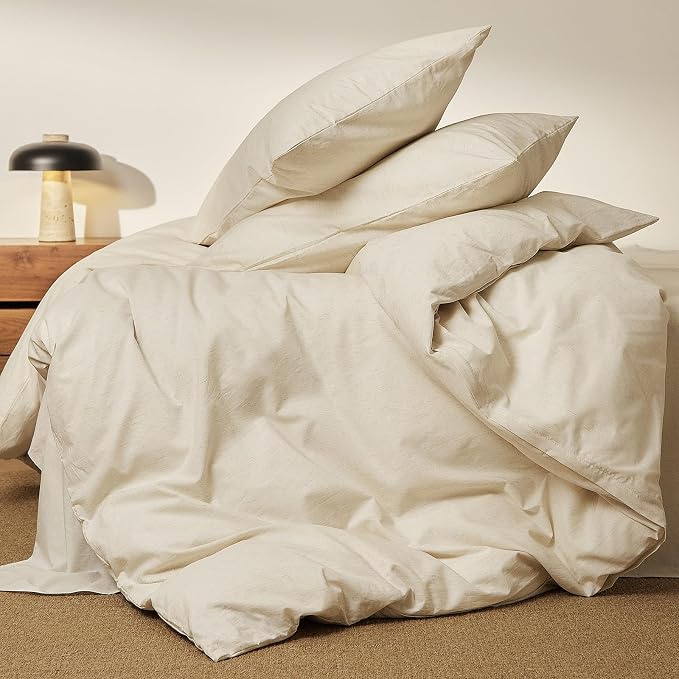mixinni 3 Piece Washed Cotton Linen Blend Duvet Cover Set Queen Size, Soft - Image 6
