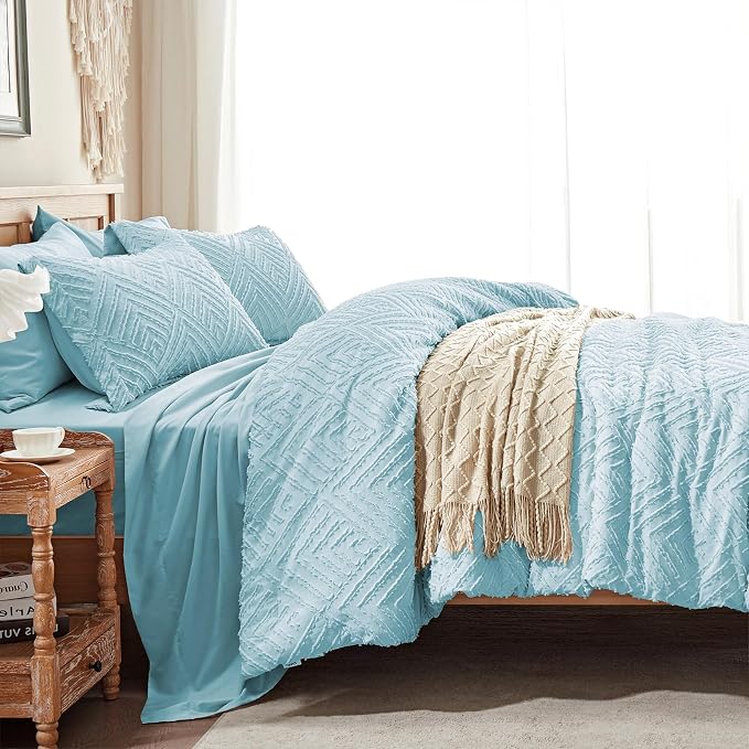 Zzlpp Twin Comforter Set 5 Pieces, Light Blue Tufted Bed in a Bag - Image 4