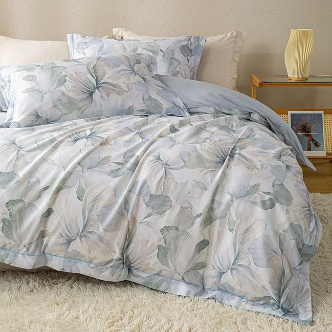 OAITE Duvet Cover Set Queen Size Floral Pattern Ultra Soft 100% Cotton Duvet by OAITE