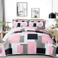 Tyrot 3 Piece Pink Grey Quilt Set King Size Pink Gray White Geometric by TyrotHomeDecor