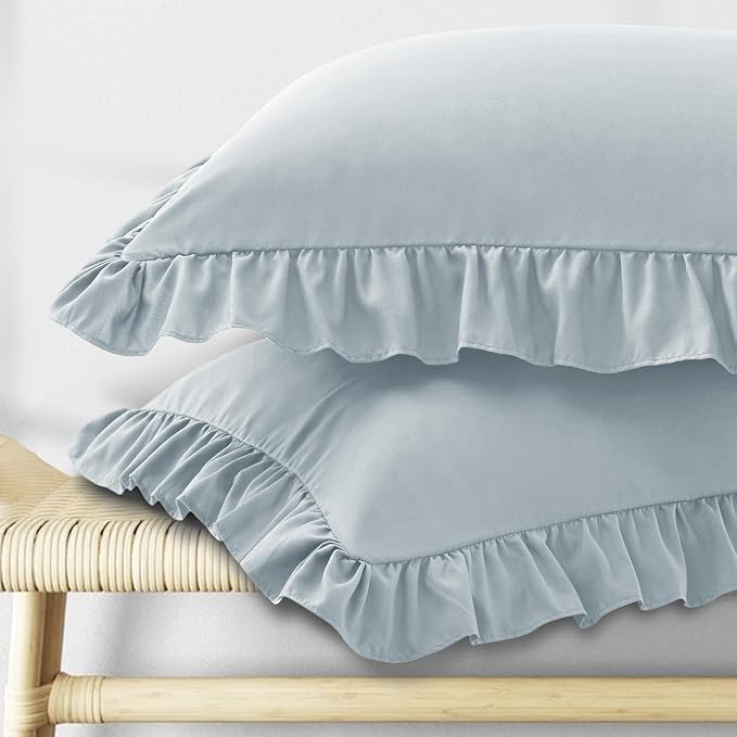 KKJIAF Ruffle Pillow Cases Queen Size Set of 2, Ruffled Pillow Covers by KKJIAF