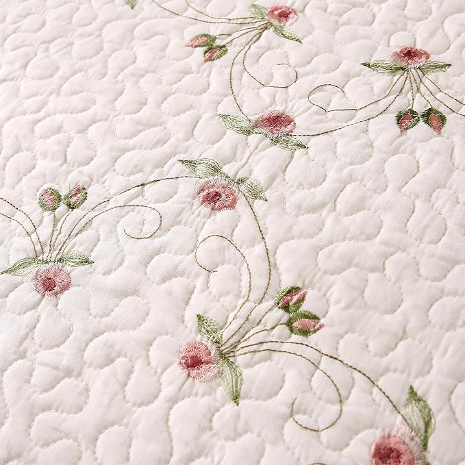 Quilt Set Floral Leaves 3D Embroidery Pattern 3 PCS Cotton Reversible Quilted - Image 7