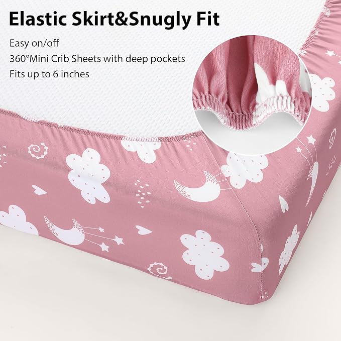 Baby Mini Crib Sheets Girl, Portable 38”x26” Pack and Play Sheets Fitted - Image 7