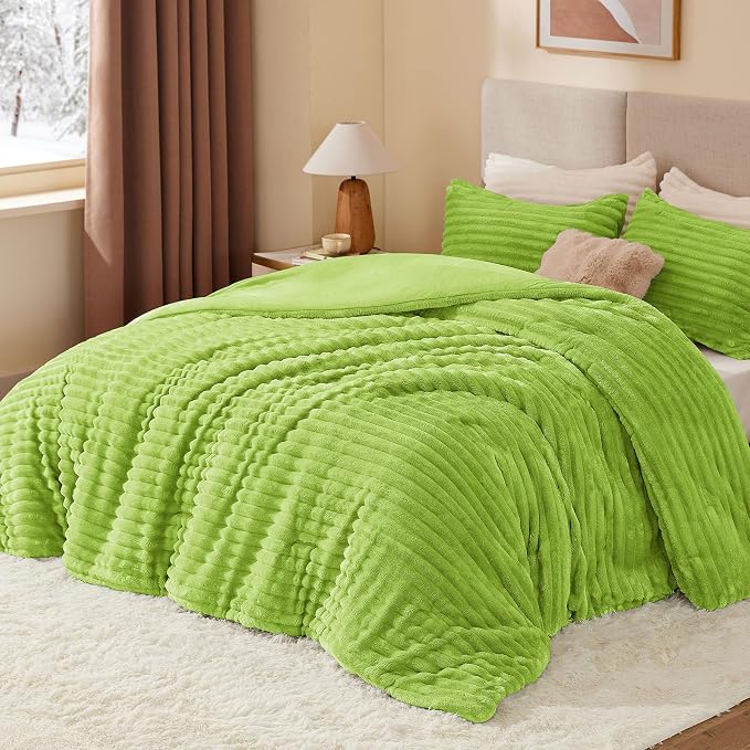 BEDELITE Fleece Queen Comforter Set -Super Soft & Warm Fluffy Dark Citron - Image 2