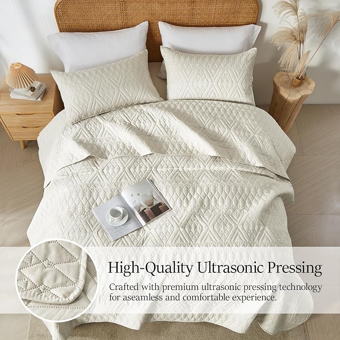 akkialla Full/Queen Quilt Set, Boho Style in a Solid Color, Cream Lightweight - Image 5