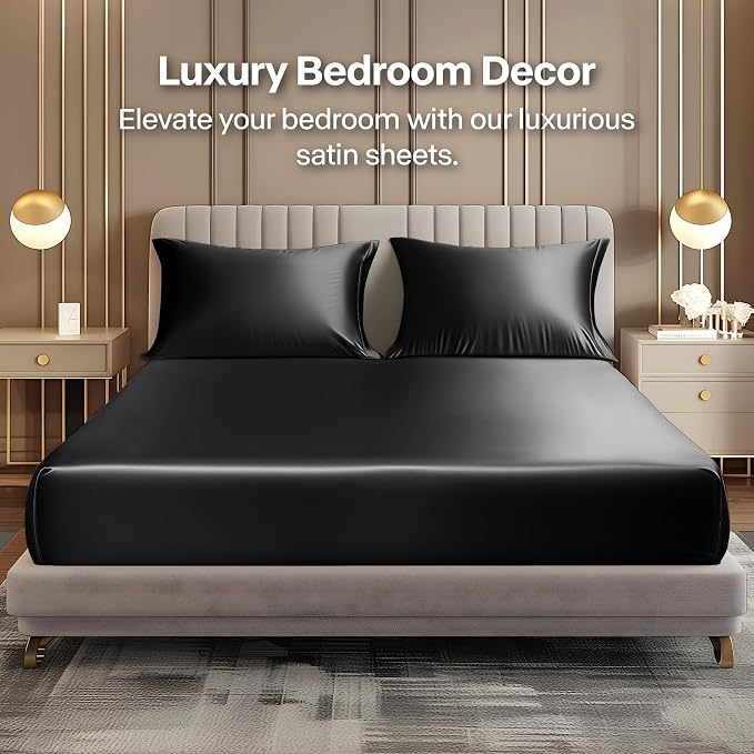 BEDELITE Satin Fitted Sheet and Pillowcases Set, Luxury Soft Similar to Silk - Image 2
