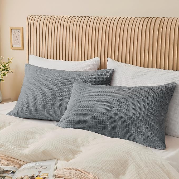 BEDELITE Flannel King Size Pillow Cases Set of 2, Decorative Waffle Weave - Image 4