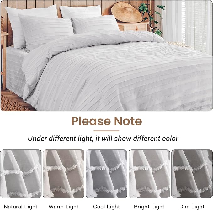 NEXHOME PRO Duvet Cover King, Light Grey 3 Pieces Boho Tufted Duvet Cover Set - Image 8