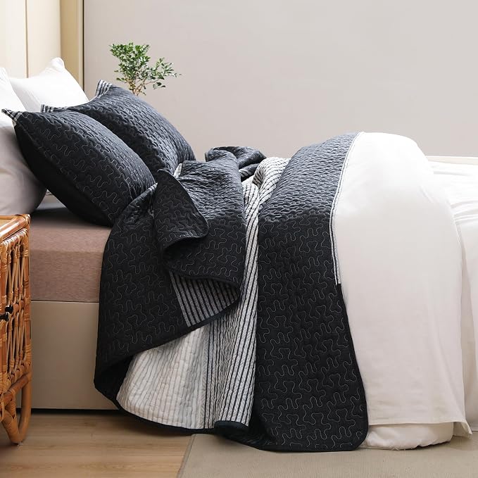 Litanika California King Quilt Set Black White Grey - Image 2