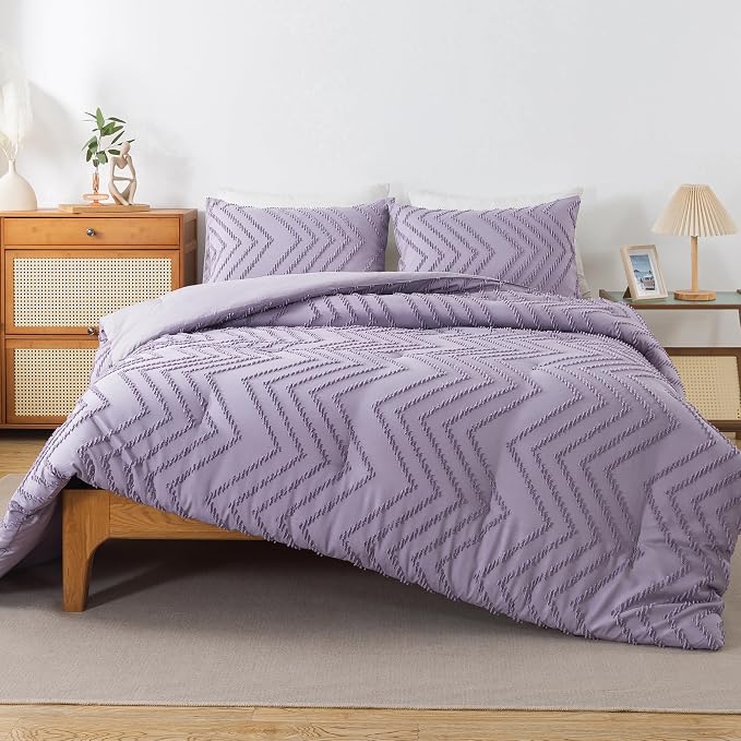 Andency Purple Comforter Set King Size, Boho Girls Women Lavender Soft Fluffy - Image 2
