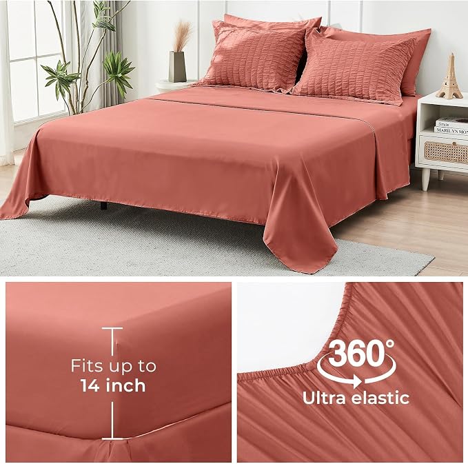 HYMOKEGE Coral King Size Comforter Set Seersucker 7 Pieces, All Season Luxury - Image 7