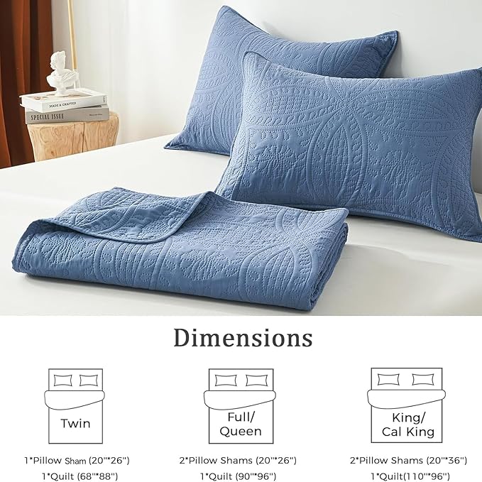 akkialla Queen Quilt Bedding Set, Bluish Grey Ultrasonic Full/Queen Quilt Set - Image 6