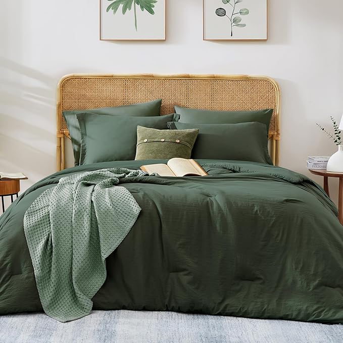 WRENSONGE California King Size Comforter Set- 7 Pieces Deep Green Bed in a Bag by WRENSONGE