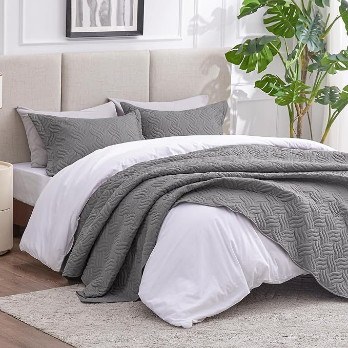 Love's cabin Twin Quilt Bedding Set Grey Bedspreads - Image 2